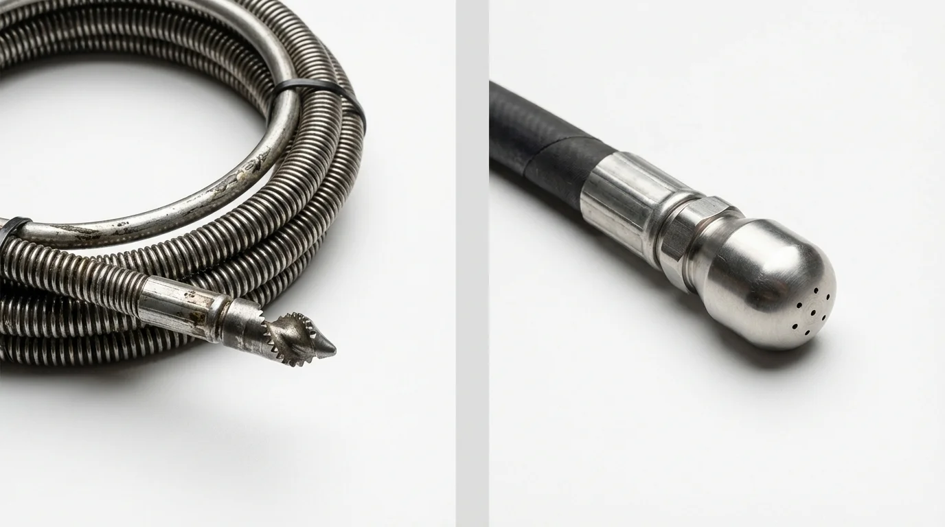 Drain snake cable and hydro jetting nozzle used for drain cleaning in Iva, SC
