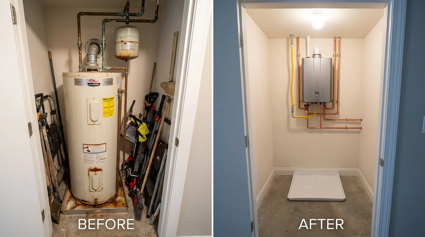 Tank water heater versus wall-mounted tankless unit comparison for Iva, SC homeowners