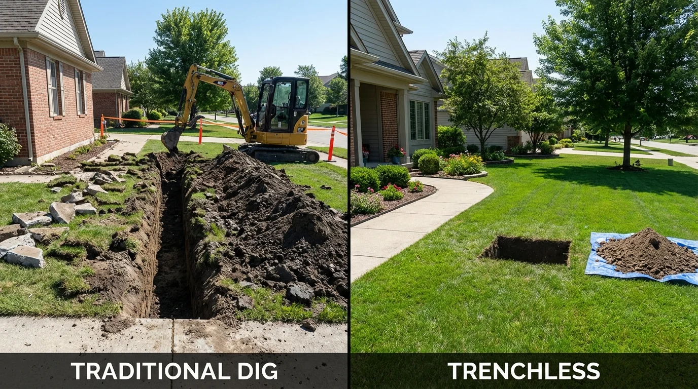 Trenchless sewer repair with minimal yard damage versus traditional excavation in Iva, SC
